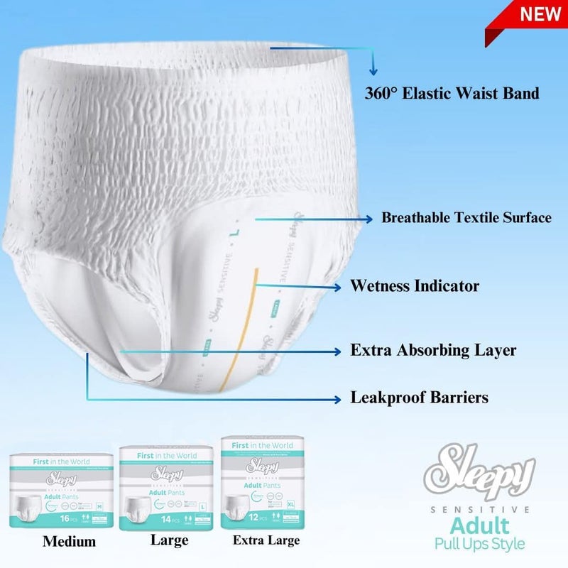 Sleepy Sensitive Adult Pants - Medium (80-120 CM) - 48 Count - Unisex Pull-Up Diapers for Sensitive Skin - Image 3